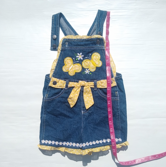 YOUNG HEARTS • girls denim shortalls yellow trim - Picture 5 of 7
